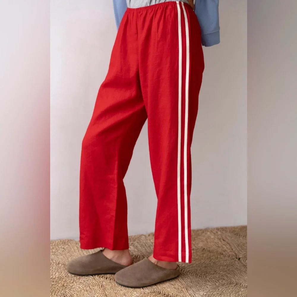 Donni Linen Red Stripe Cropped Pant - Picture 1 of 4